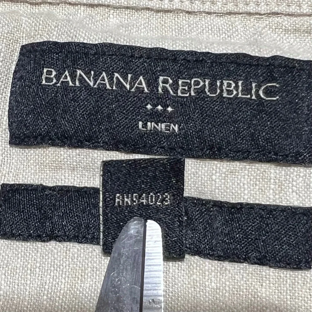 Banana Republic Mens Slim Fit Linen Cotton Short Sleeve Shirt Beige 585585-04 M